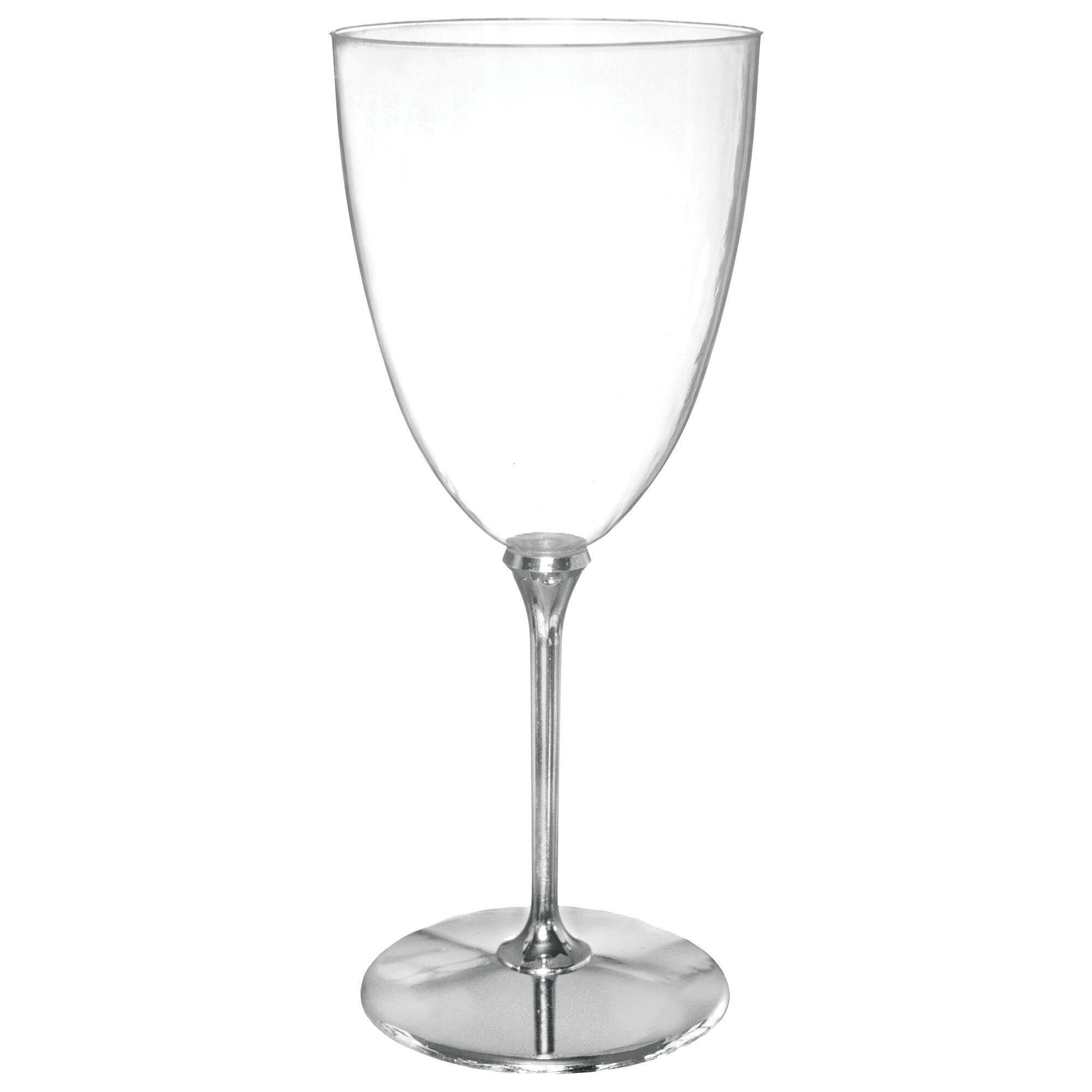 Plastic Reusable Wine Glasses, Clear/Silver, 7-oz, 20-pk