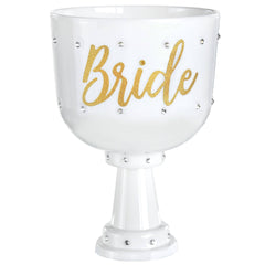 Bride Plastic Reusable Goblet Cup, White, 26-oz