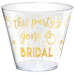"This Party's Gone Bridal" Plastic Tumblers, Clear/Gold, 9-oz, 30-pk