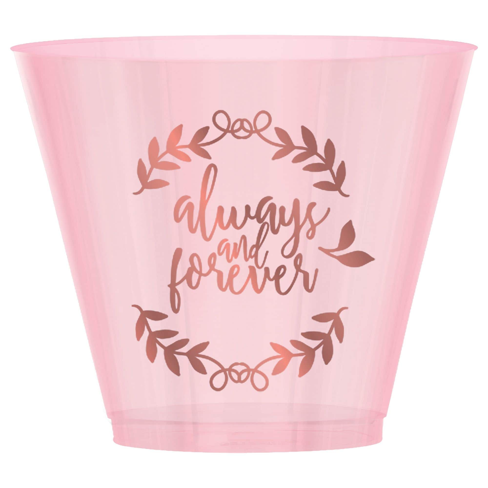 Love & Leaves Always & Forever Plastic Tumbler Cups, Pink, 9 oz, 30-pk