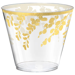 Romantic Floral Tumbler Plastic Cups, Clear/Gold, 9-oz, 30-pk