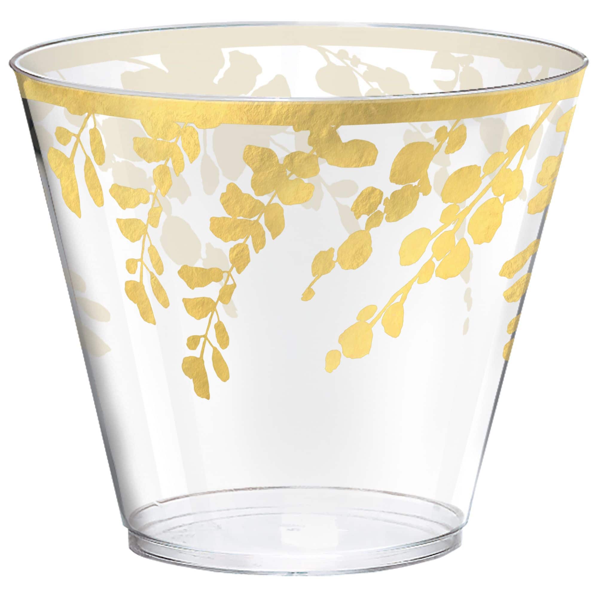 Romantic Floral Tumbler Plastic Cups, Clear/Gold, 9-oz, 30-pk