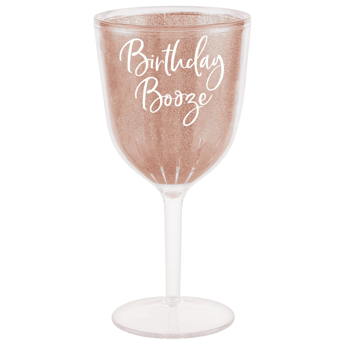Blush Rose Gold Plastic Birthday Wine Goblet, 12-oz