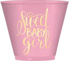 Sweet Baby Girl Tumbler Plastic Cups, Pink/Gold, 9-oz, 30-pk