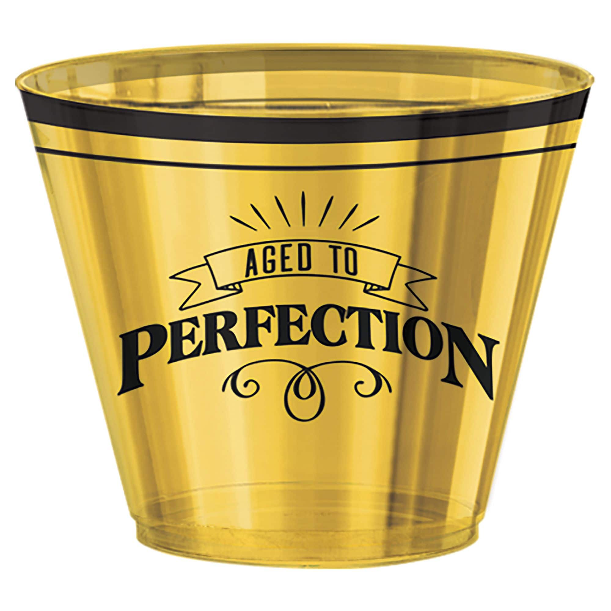 Aged to Perfection Plastic Tumbler Cups, Gold, 9-oz, 30-pk