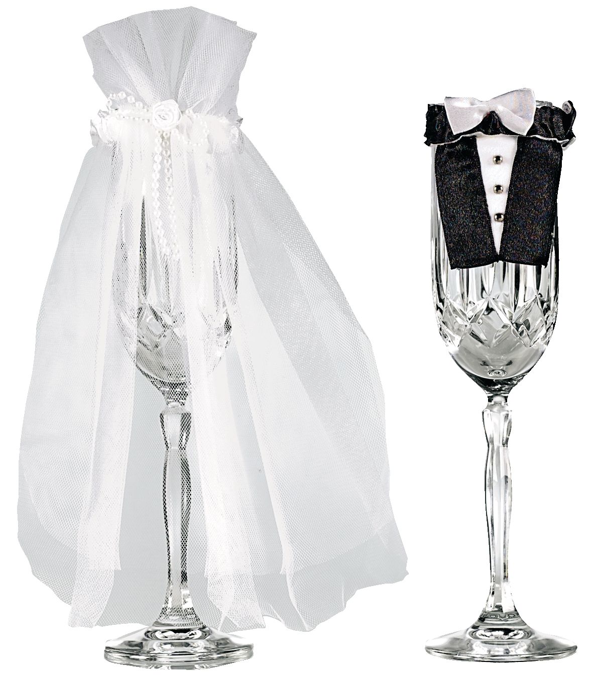 Bride & Groom Champagne Drink Markers, Black/White, 9 inch, 2-pk