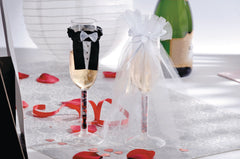 Bride & Groom Champagne Drink Markers, Black/White, 9 inch, 2-pk