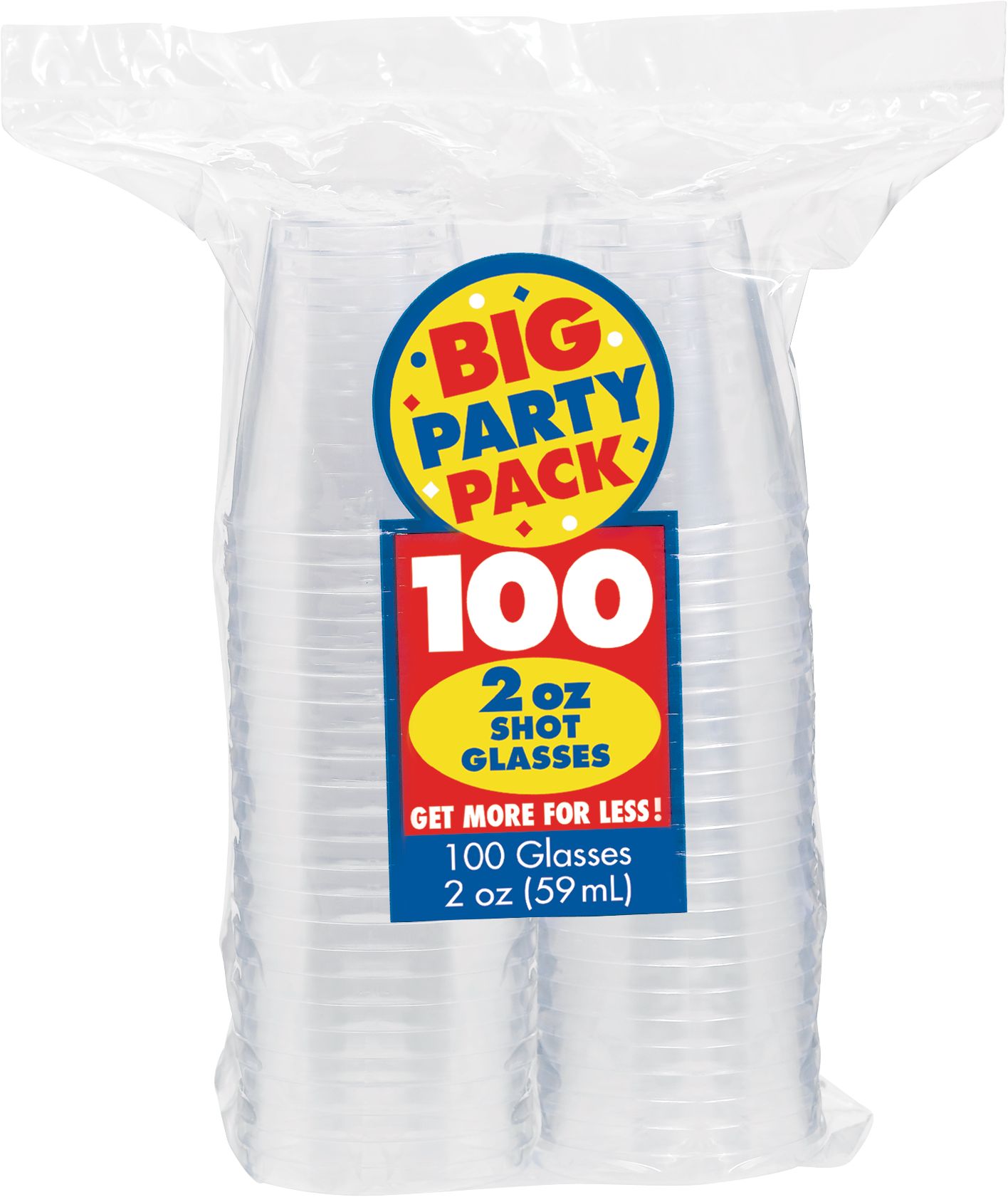 Big Party Pack Plastic Shot Glasses, Clear, 2-oz, 100-pk