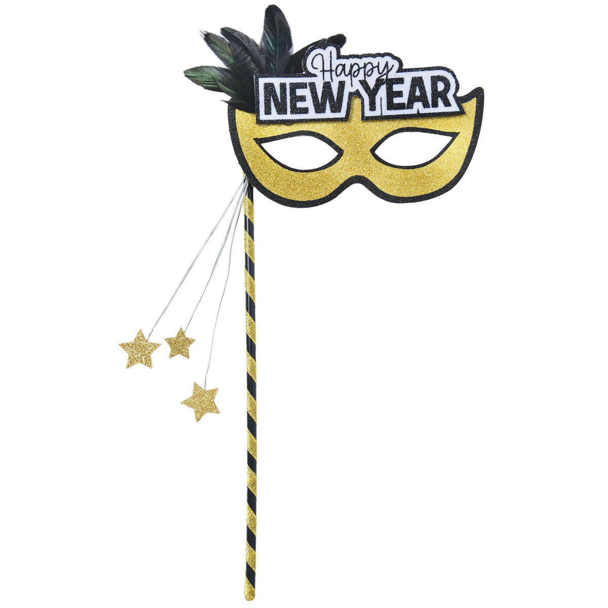 Happy New Year Party Mask on a Stick, One Size