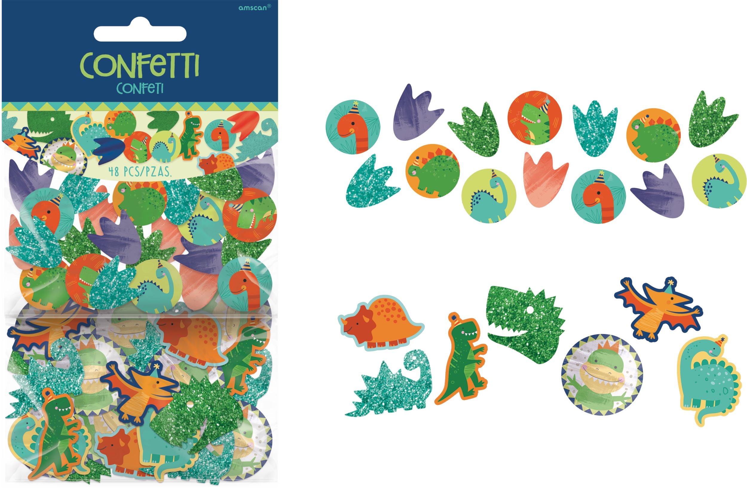 Dino-Mite Dinosaur Giant Confetti, Green/Orange, 3 inch, 48-pk