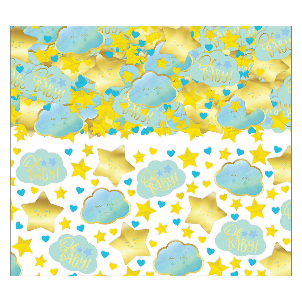 "Oh Baby" Clouds & Stars Confetti, Blue/Gold, 5-ounce