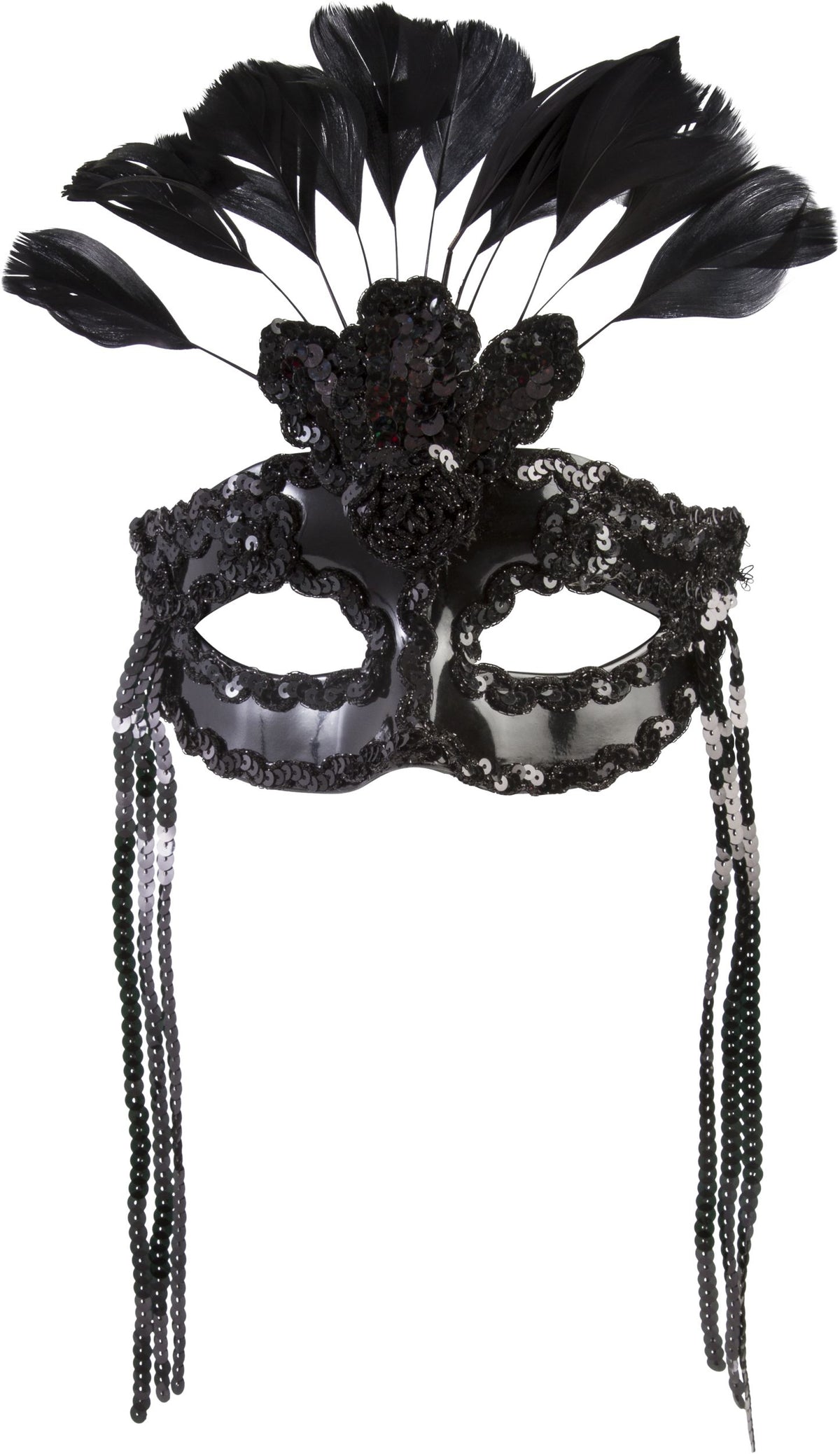 Sequin Feather Masquerade Eye Mask, Black, One Size, Wearable Costume Accessory - Pack of 6