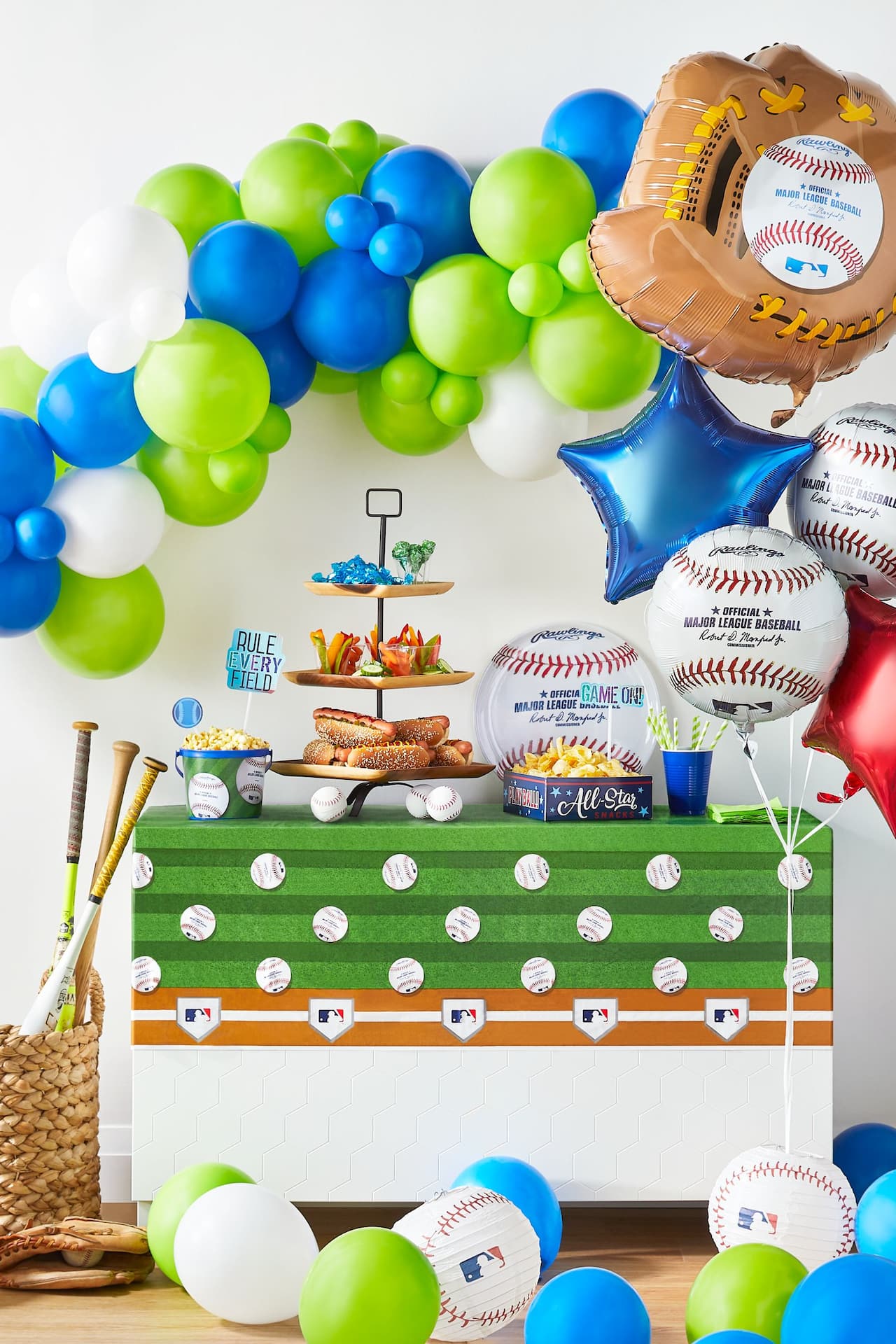 Baseball Play Ball Snack Stadium Kit, Blue/Green, 19-inch, 5-pk