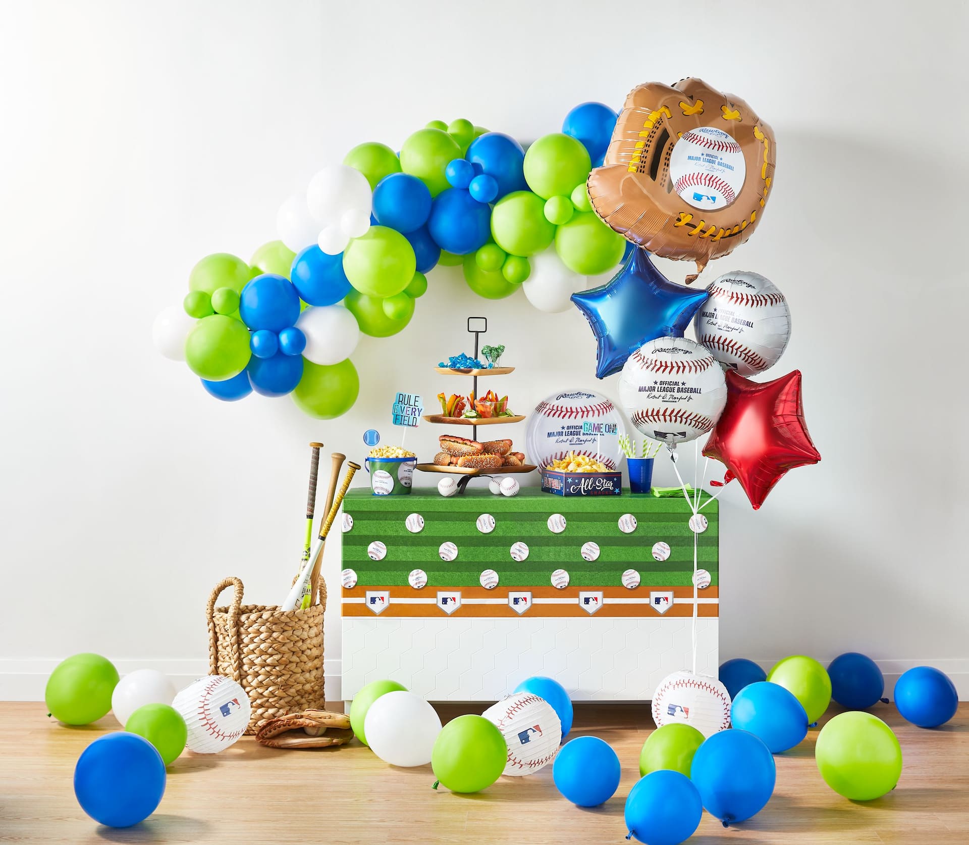 Baseball Play Ball Snack Stadium Kit, Blue/Green, 19-inch, 5-pk