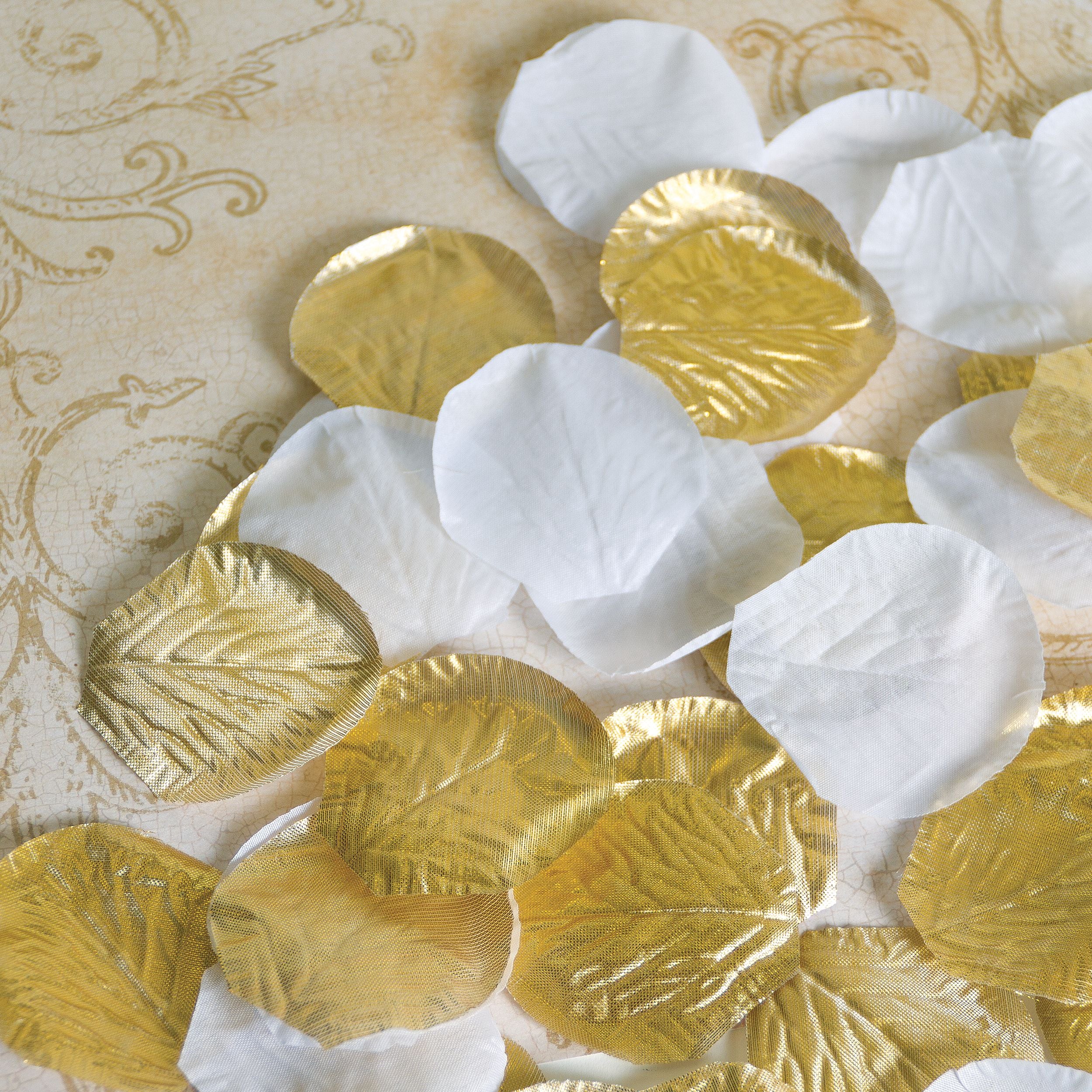 Gold & White Fabric Rose Petal Confetti, 3-inch, 300-pk.
