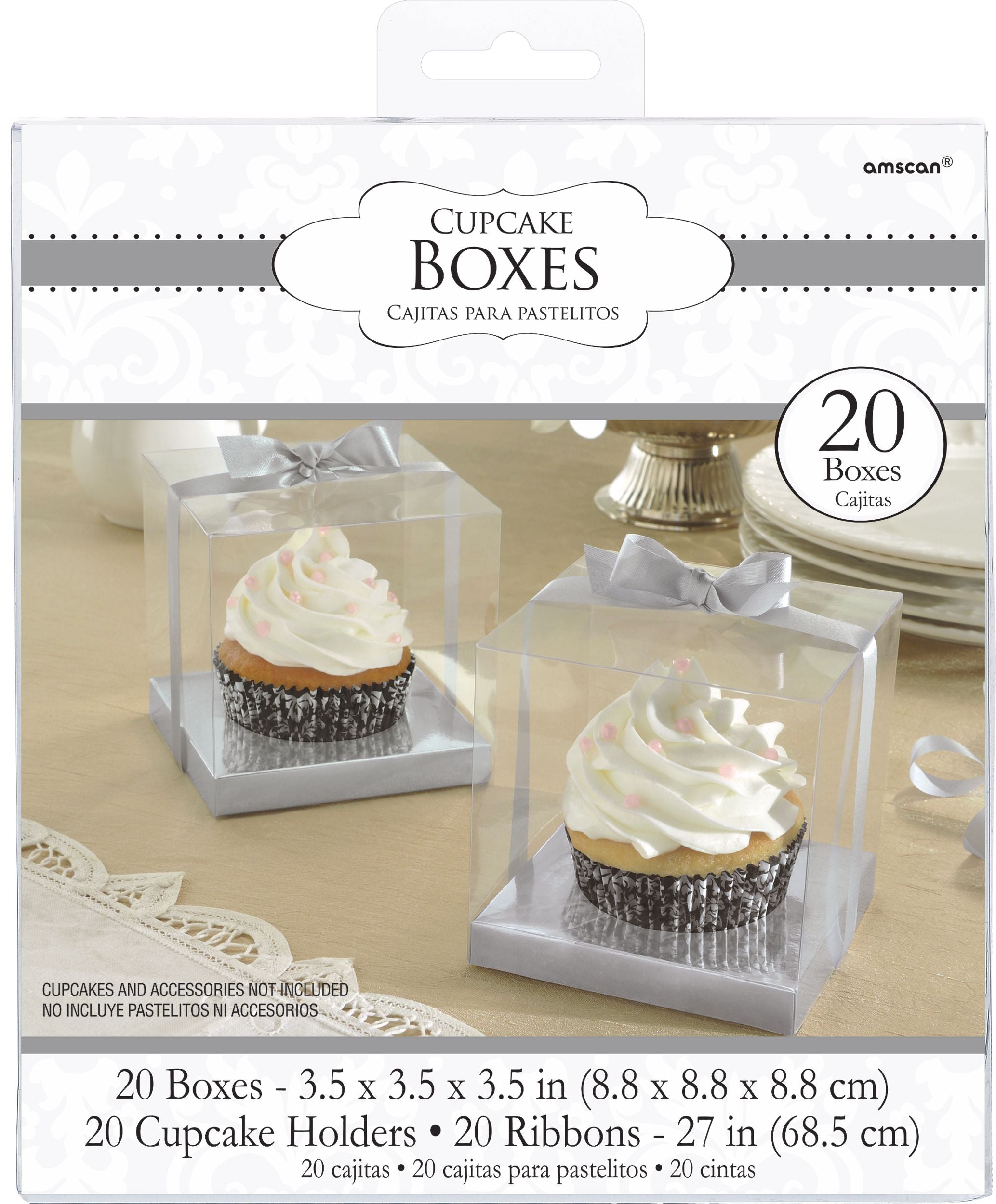 Square Individual Cupcake Boxes, Silver/Clear, 3.5-inch, 20-pk