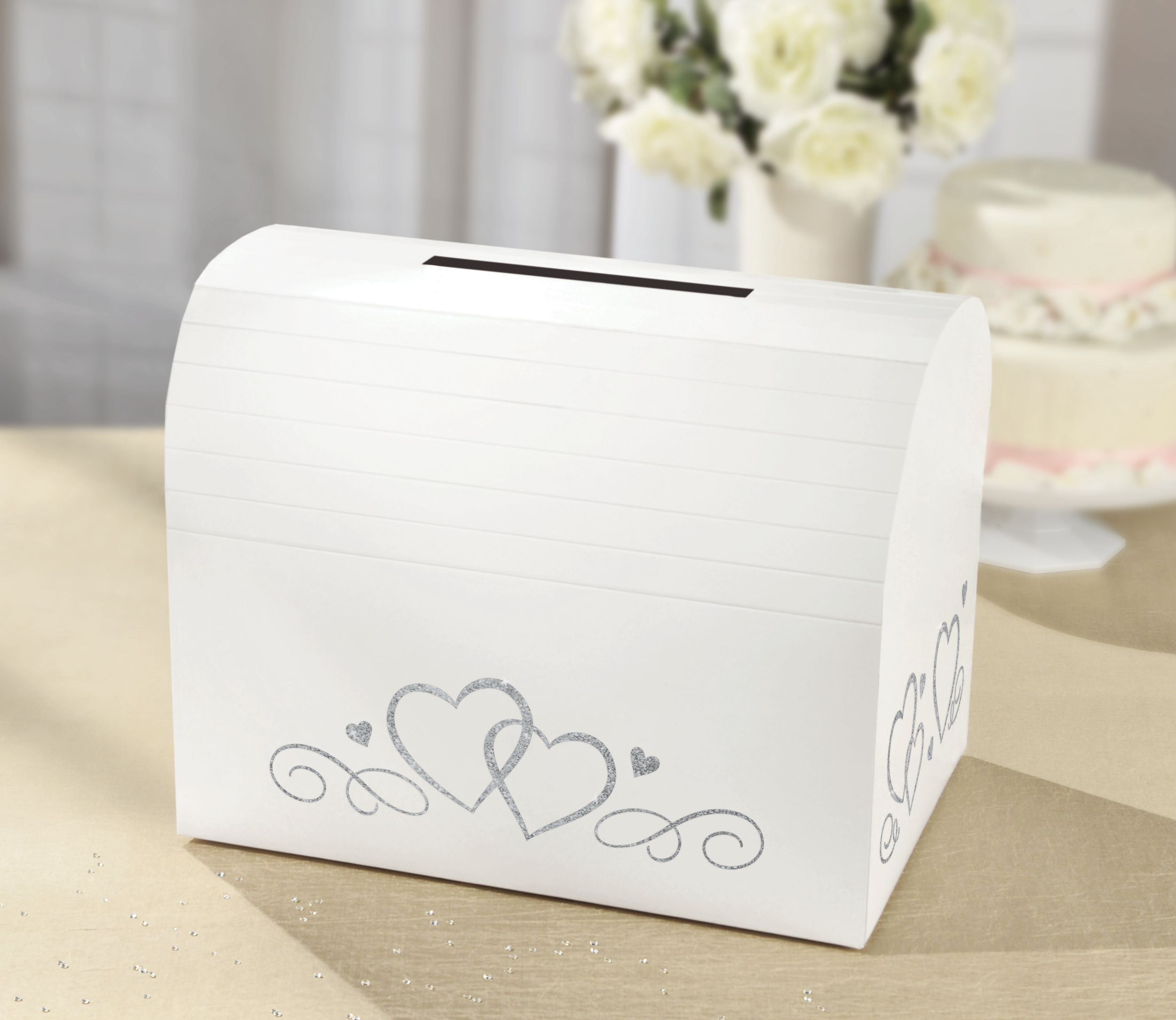 Hearts Cardholder Box, White, for Wedding