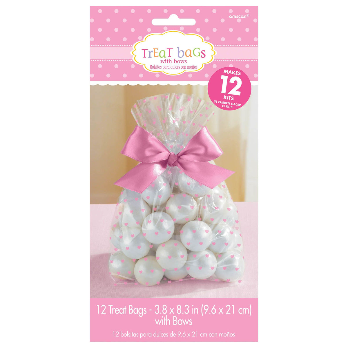 Pink/Clear Heart Cello Treat Bags, 10 inch, 12-pk