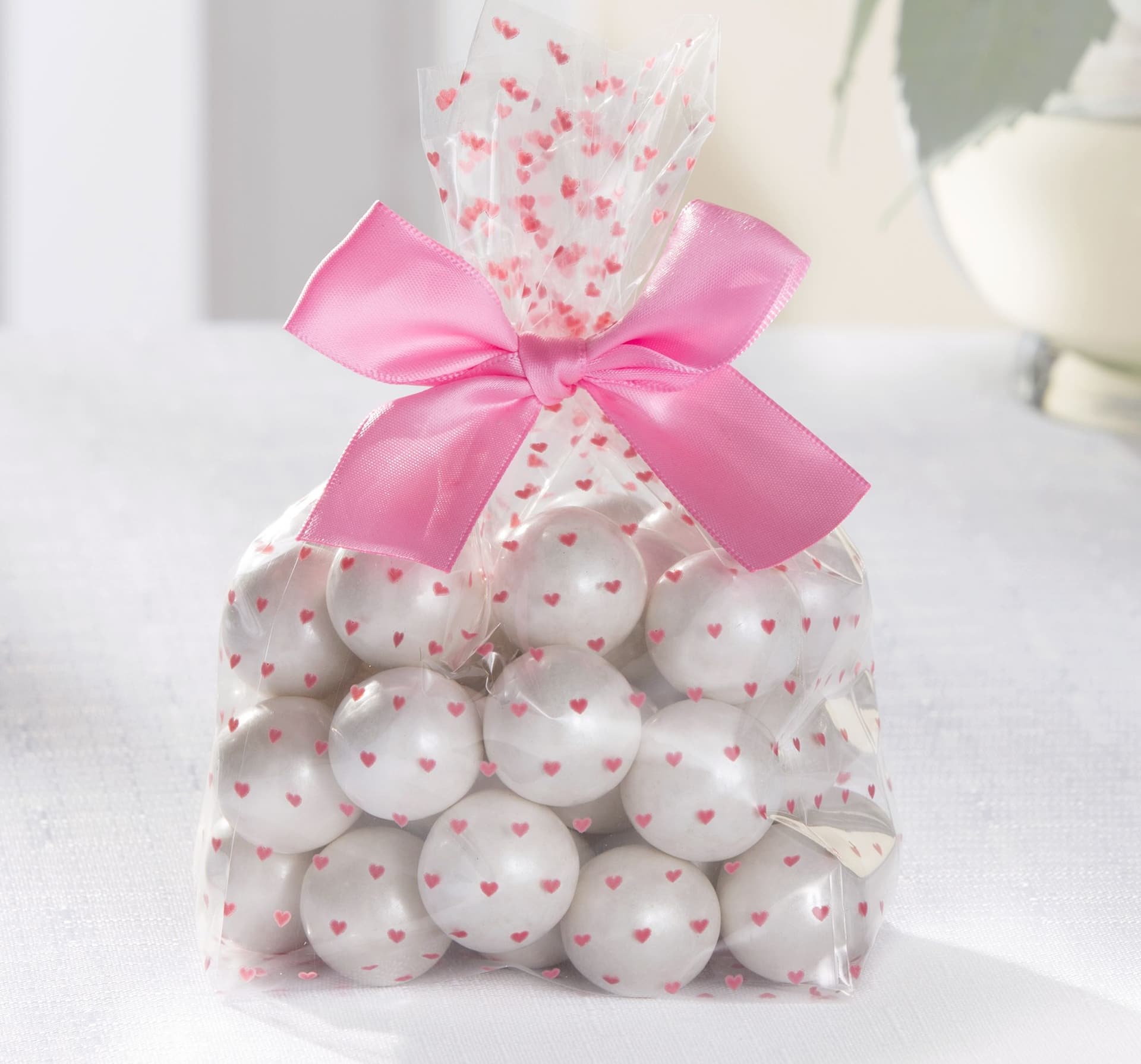 Pink/Clear Heart Cello Treat Bags, 10 inch, 12-pk
