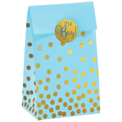 "It's a Boy" Paper Treat Bags, Blue/Gold Polka Dots, 6.5-inch, 20-pk
