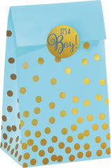 "It's a Boy" Paper Treat Bags, Blue/Gold Polka Dots, 6.5-inch, 20-pk