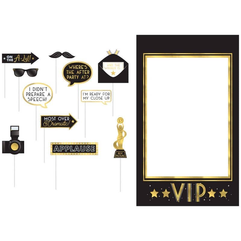 Awards Night Applause Scene Setter with Photo Props, Black/Gold, 17-inch, 11-pk