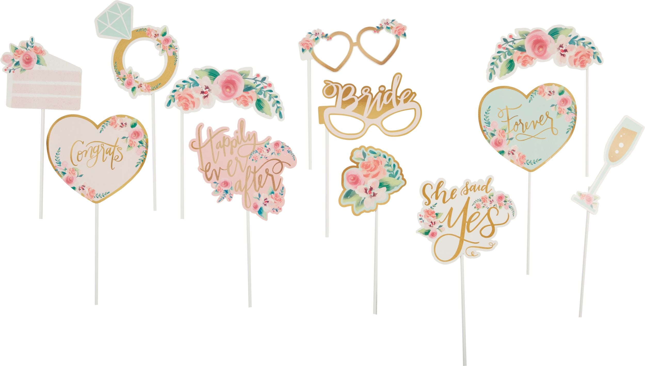 Mint to Be Photo Props, Gold/Mint, Floral, 6.5-inch, 13-pk