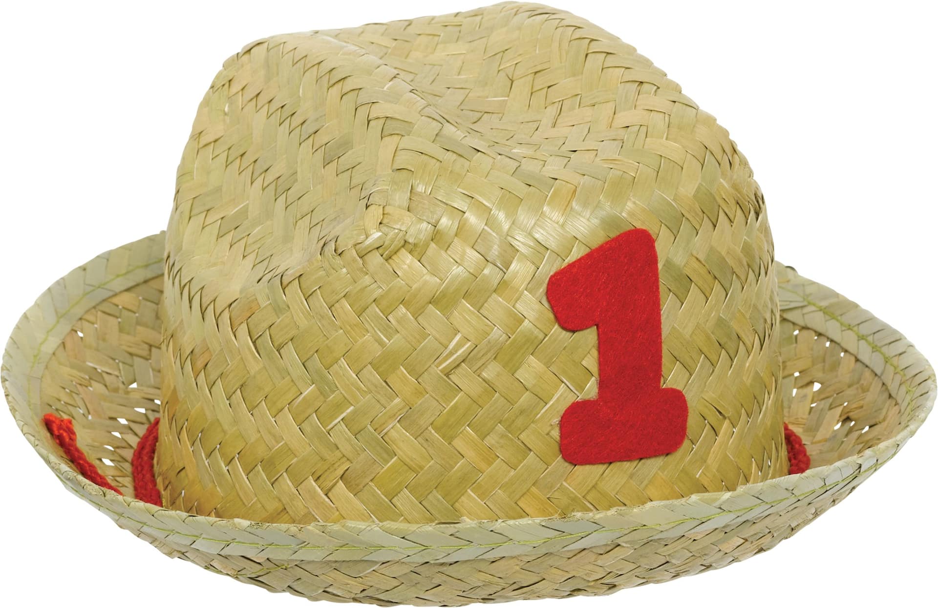 1st Birthday Straw Hat, Tan/Red, One Size, Accessory