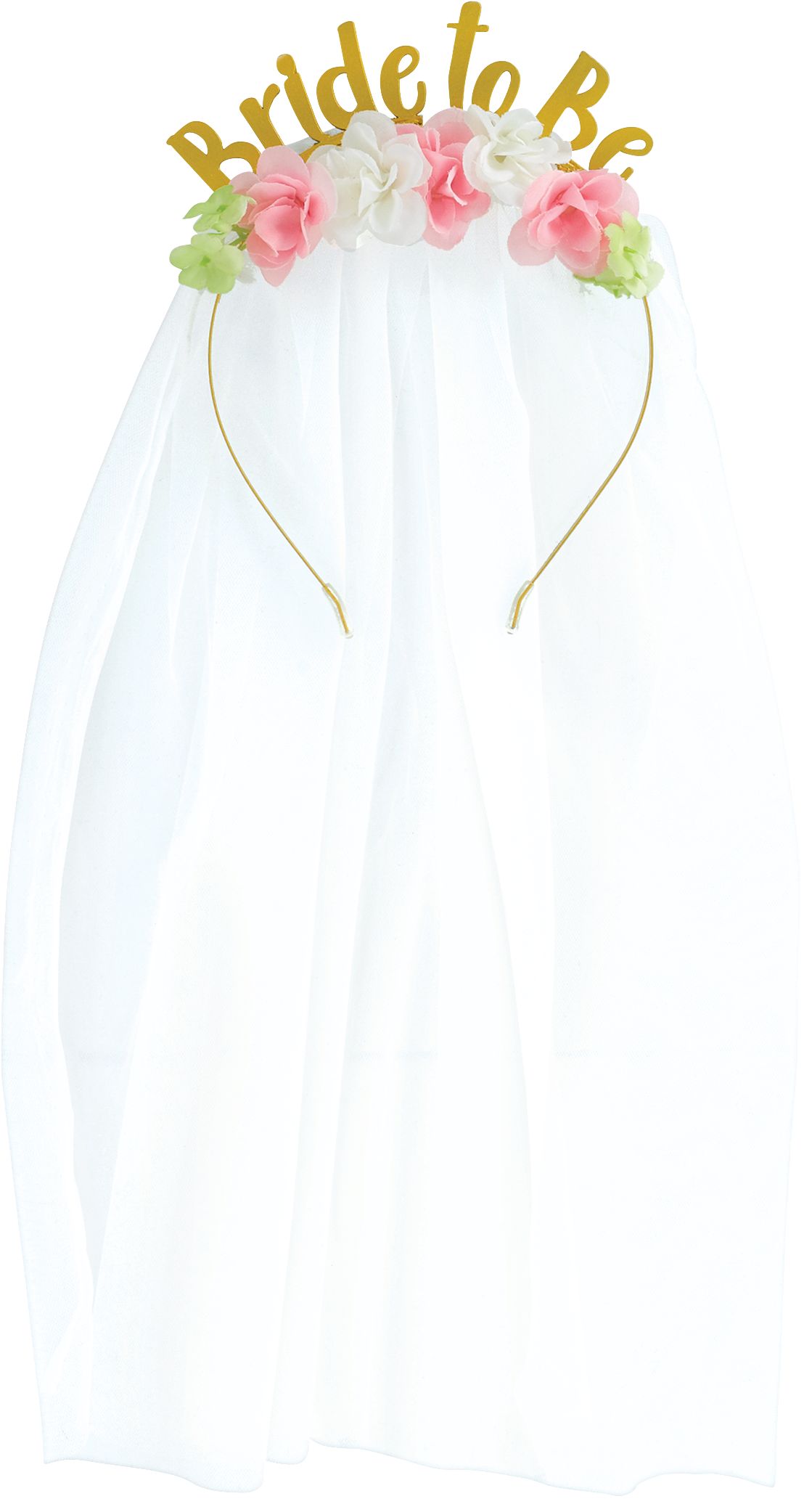 Bride-To-Be Floral Headband, Veil, Gold/Pink/White, One Size