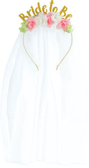 Bride-To-Be Floral Headband, Veil, Gold/Pink/White, One Size