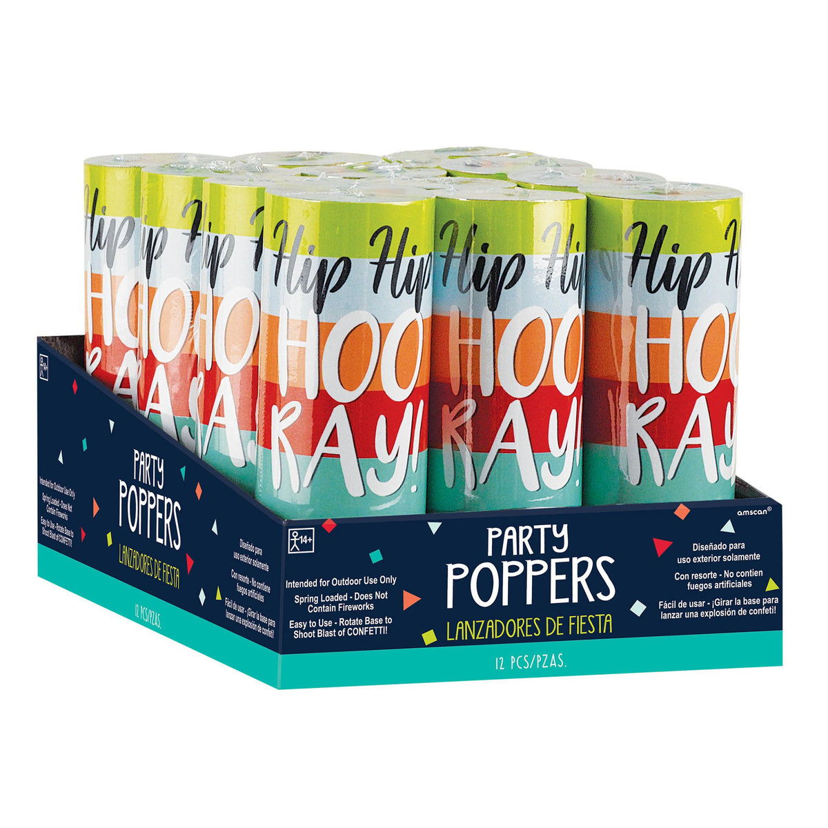 Hip Hip Hooray Confetti Party Poppers, 12-pk