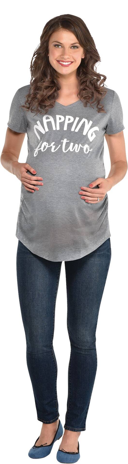 Gray Napping for Two Maternity T-Shirt, Large/X-Large