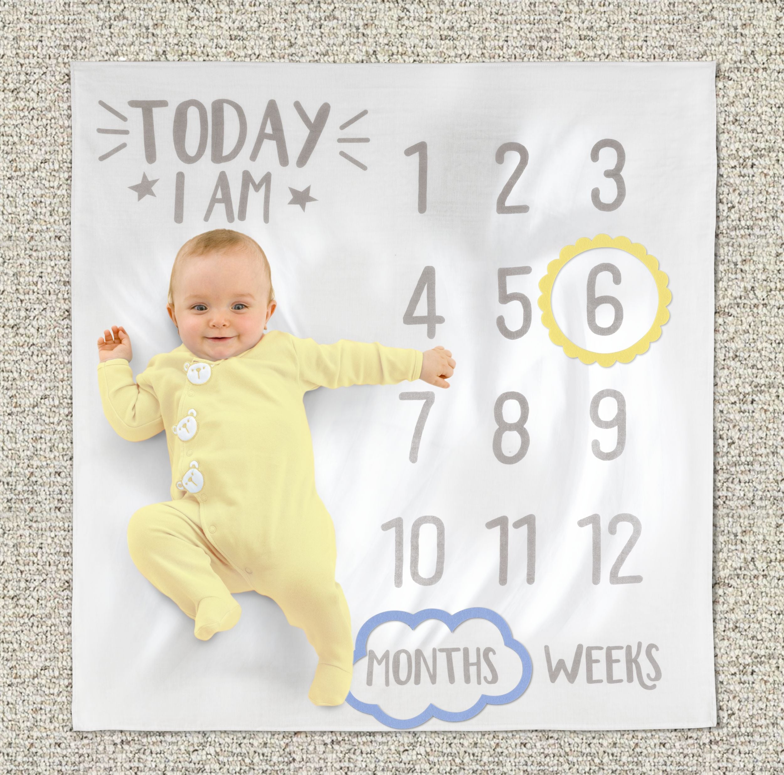 Baby Milestone Photo Blanket, White/Grey, 47-inch