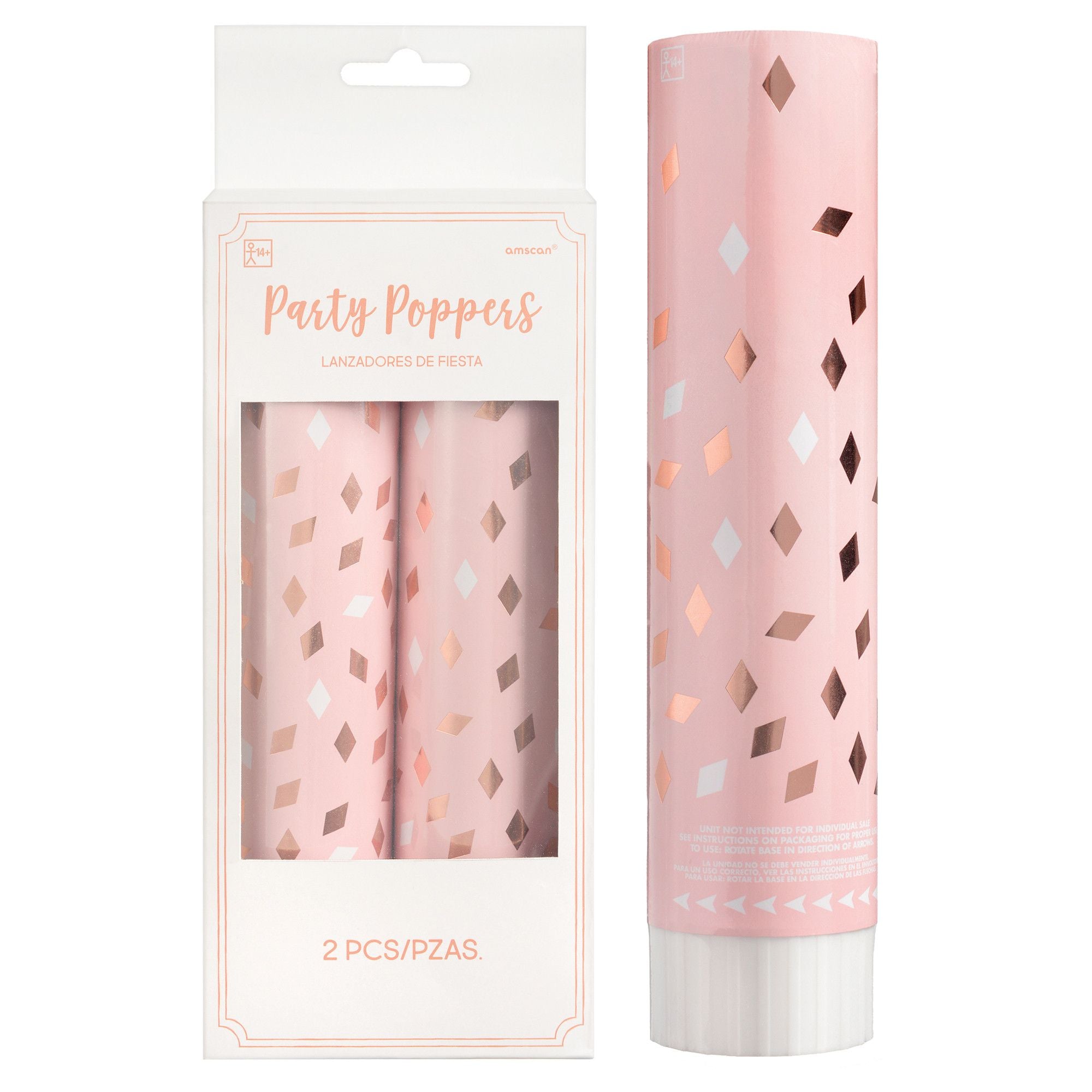 Blush Birthday Confetti Cannon Poppers, Pink/Rose Gold, 2-pk