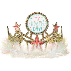 "Happy Cake Day" Light-Up Tinsel Trim Tiara, Gold, One Size