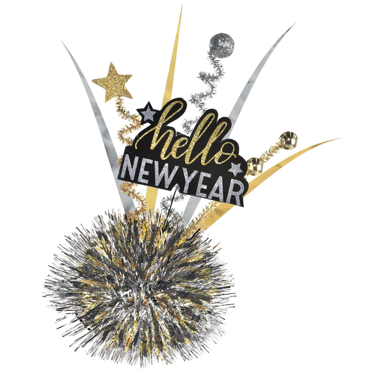 "Hello New Year" Fascinator Hair Clip, Gold/Silver/Black, One Size