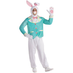 Adult Bunny Rabbit Plush Costume, White/Teal/Pink, One Size