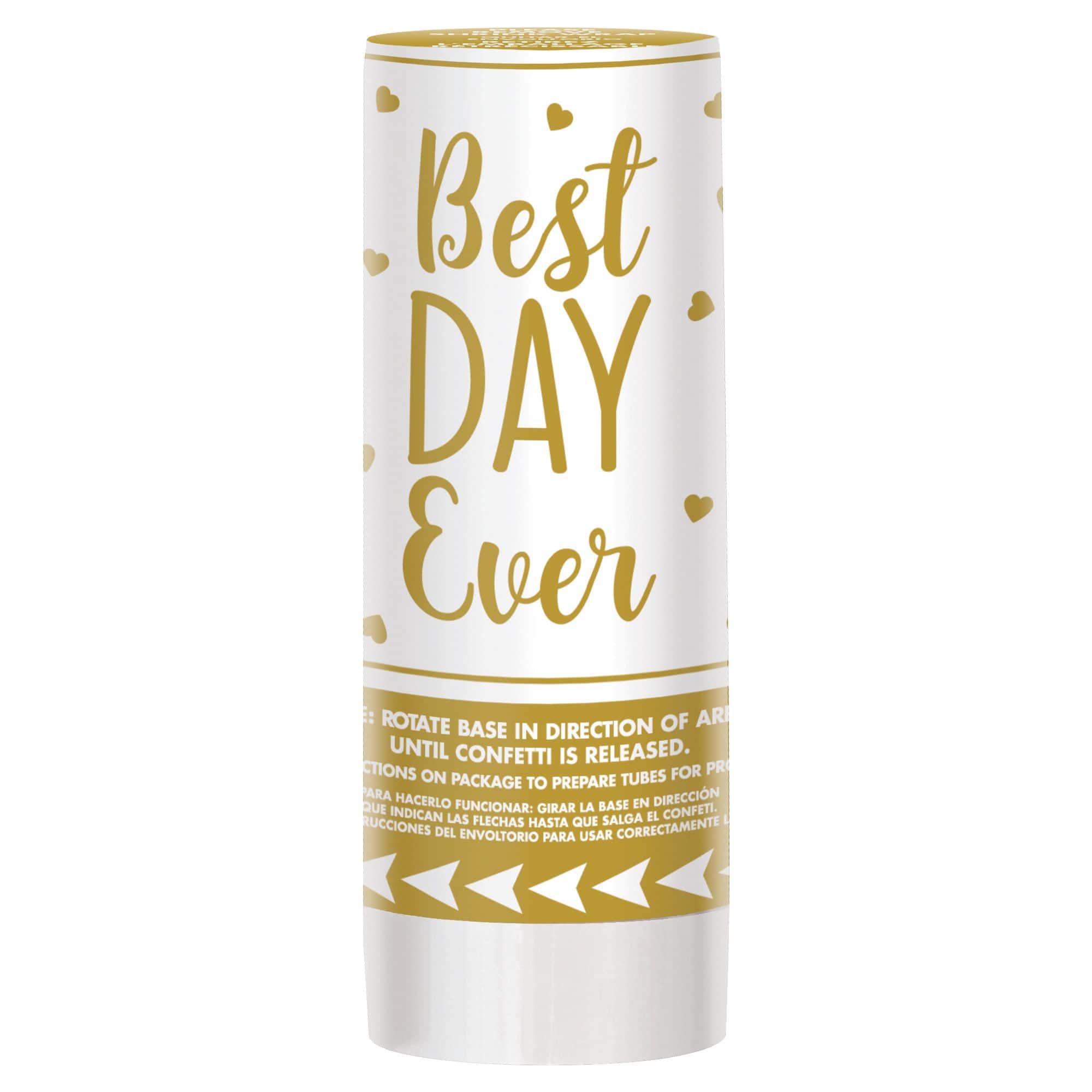 Best Day Ever Confetti Cannon Poppers, White/Gold, for Wedding, 12-pk