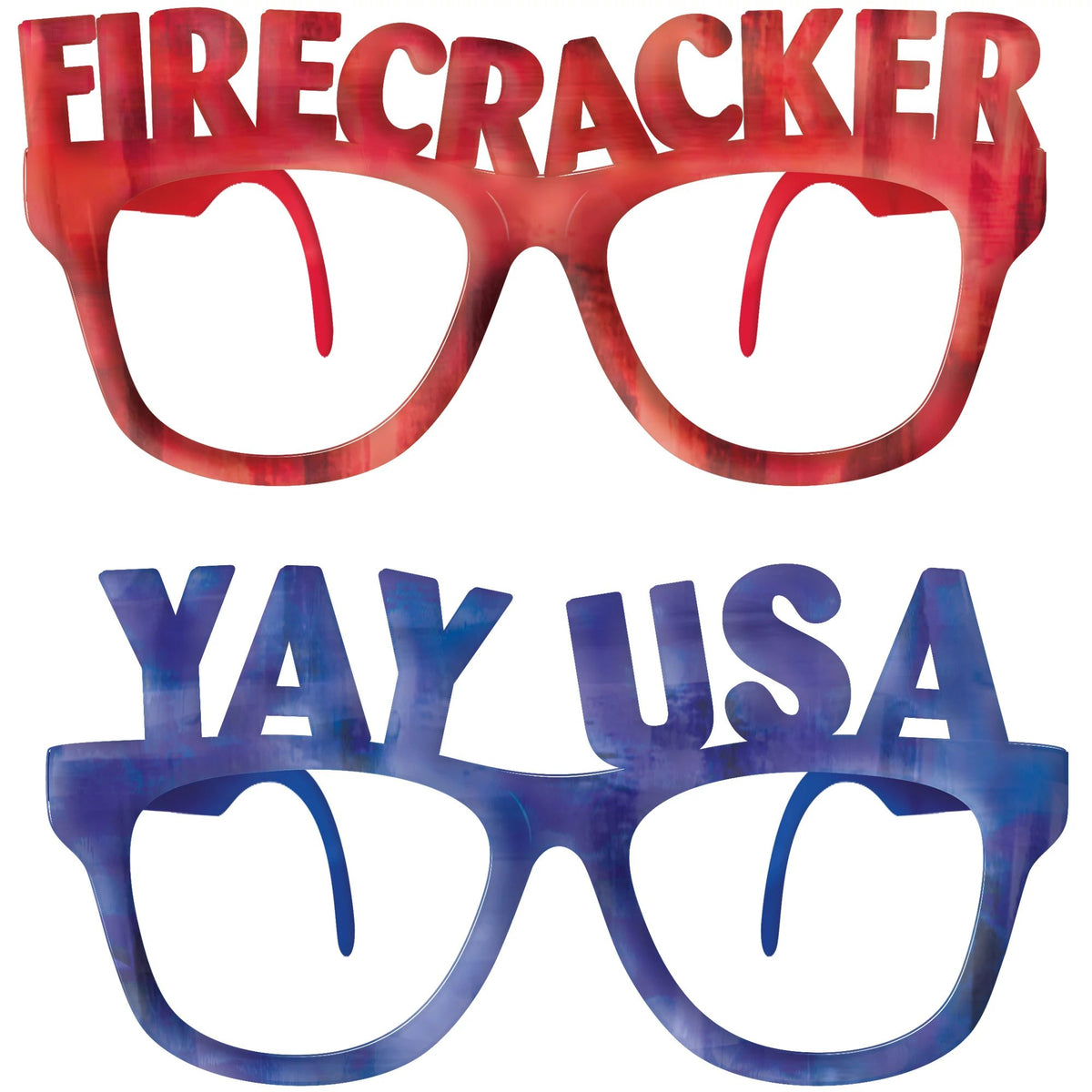 Patriotic Word Glasses Set - Firecracker & Yay USA
