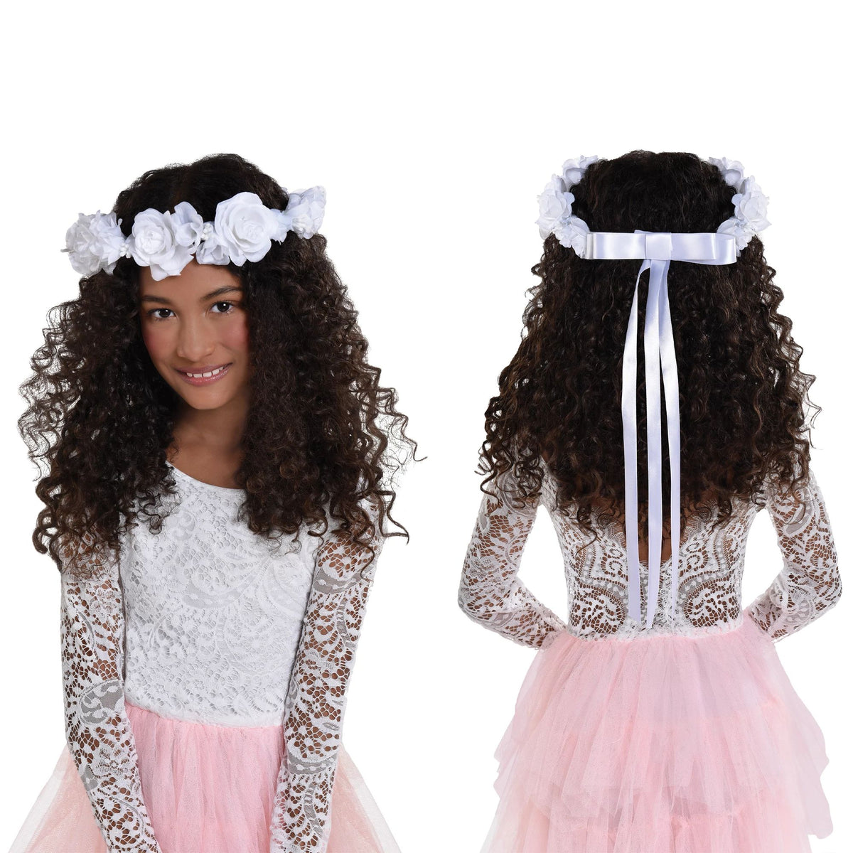 Flower Girl Floral Wreath Headband, White, One Size