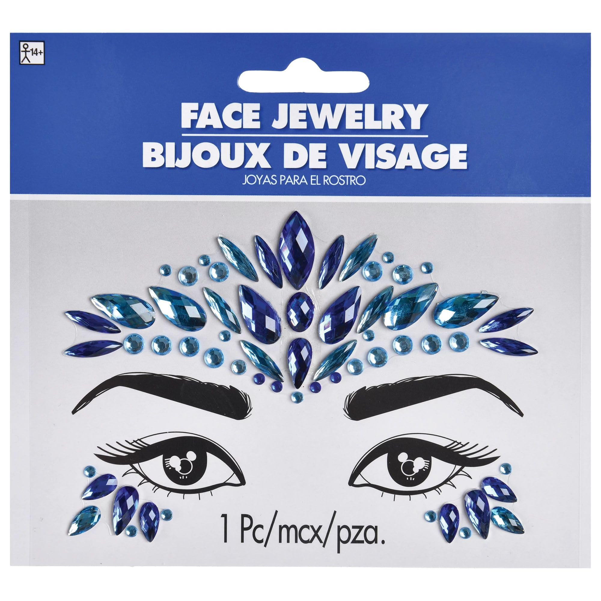 Self-Adhesive Face Jewel Stickers, Rainbow, One Size, Wearable Costume Accessory