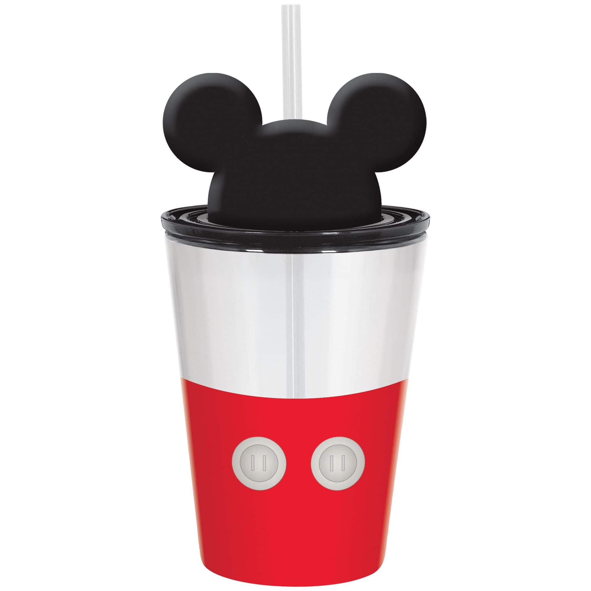 Disney Mickey Mouse Mason Plastic Cup, Straw, Red/Black, 18-oz
