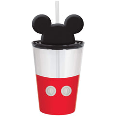 Disney Mickey Mouse Mason Plastic Cup, Straw, Red/Black, 18-oz