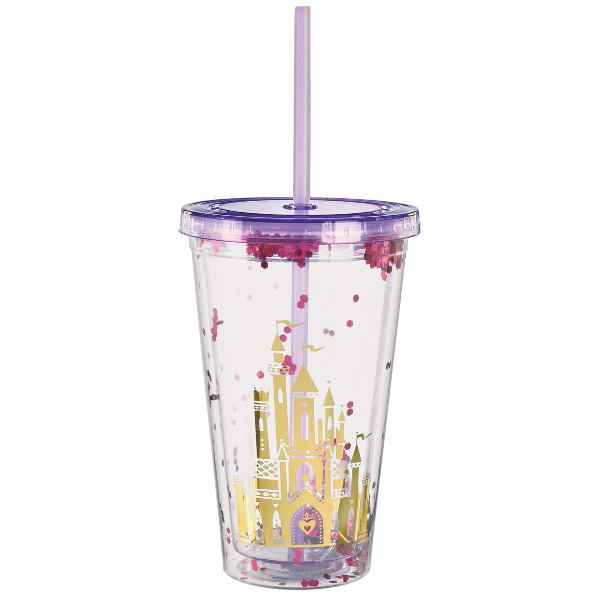Disney Princess Confetti Tumbler Plastic Cup, Purple/Clear, 16-ounce