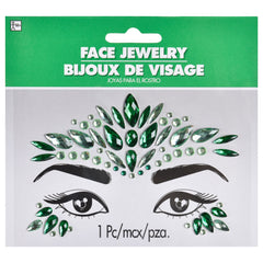 Self-Adhesive Face Jewel Stickers, Green, One Size, Wearable Costume Accessory