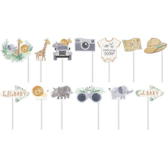 Jungle Baby Photo Booth Props, Orange/Teal/Grey, 14-inch, 13-pk