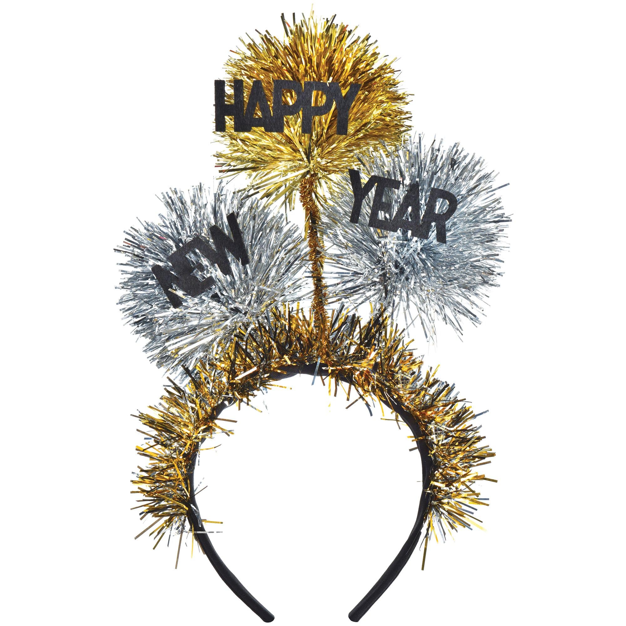 Happy New Year Tinsel Ball Headband, Gold/Silver, One Size