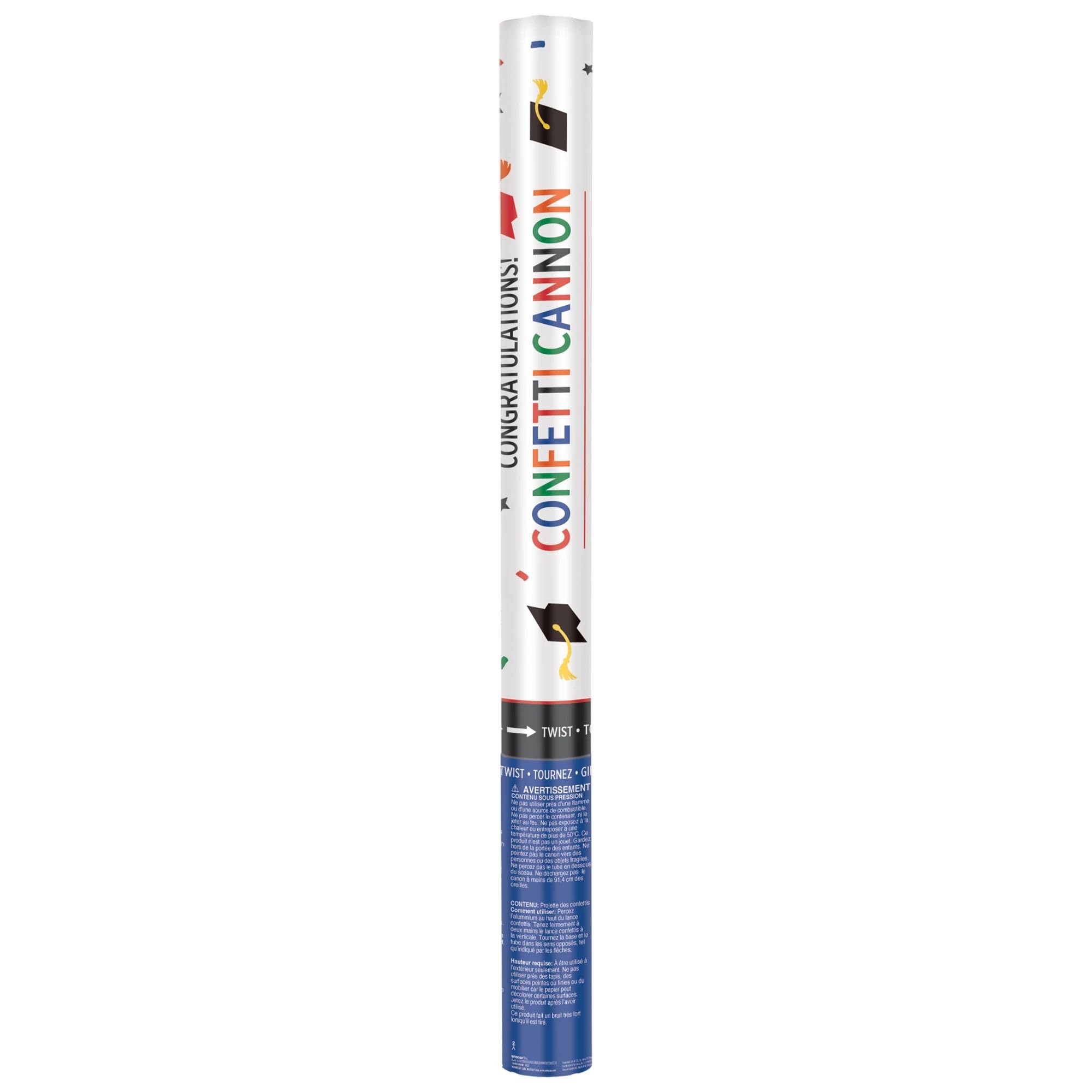 Giant Metallic Confetti Cannon Popper, Multi-Colored, for Graduation