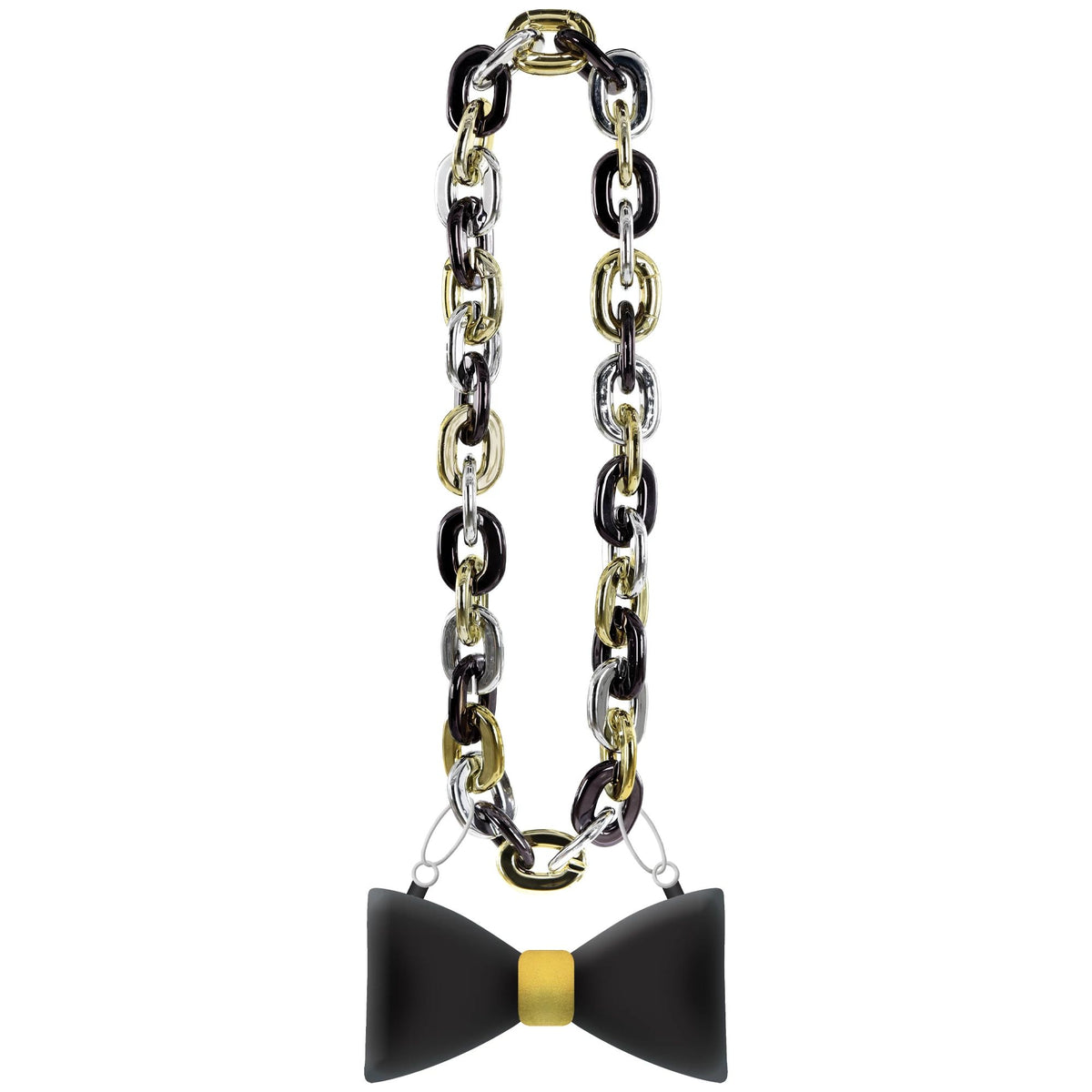 Happy New Year Light-Up Bow Tie Chain Pendant Necklace, Black/Gold/Silver, One Size