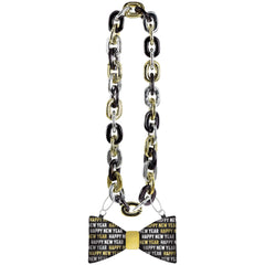Happy New Year Light-Up Bow Tie Chain Pendant Necklace, Black/Gold/Silver, One Size